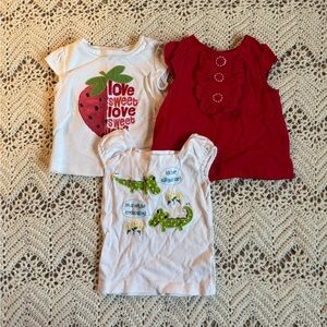 Vintage Gymboree Kids' Short Sleeve Tees - Red, White, Green Embroidered Buttons